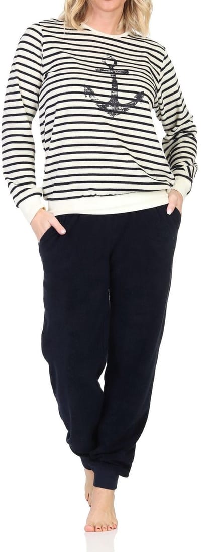 Normann badstof pyjama voor dames met maritieme look en ankermotief - ook in grote maten