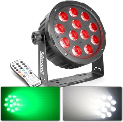 BeamZ Pro BAC504 LED PAR met 12x 12W LED's voor hoge lichtintensiteit. Geen ventilator dus 100% stil.
