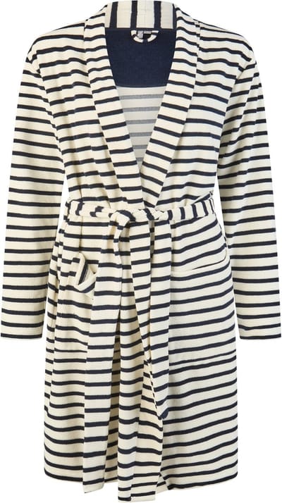 By Louise Dames Badjas Badstof Met Trekkoordsluiting Wit/Donkerblauw Gestreept - Maat S