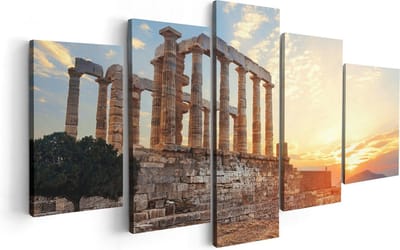 Artaza Canvas Schilderij Vijfluik Tempel van Poseidon in Athene, Griekenland - 100x50 - Foto Op Canvas - Canvas Print