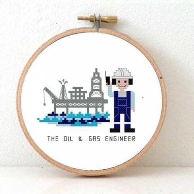 Olie & Gas Ingenieur borduurpakket | Borduurpakket voor volwassenen | kado voor olieplatform mederwerker maken| Borduurpakket inclusief borduurring, DMC borduurgaren, Aida borduurstof, borduurnaald en instructies