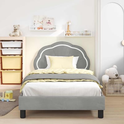 vidaXL - Kinderen - bedframe - met - hoofdboard - Lichtgrijs - 90 - x - 200 - cm - Fluweel