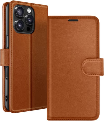 Zanae, Hoesje geschikt voor iPhone 16 Pro - Wallet Case & Magneetsluiting, Bruin