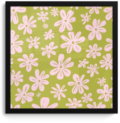 Poster in lijst - Fotolijst 40x40 cm - Posters - Bloemen - Roze - Getekend - Patroon - Posterlijst zwart - Decoratie - Wanddecoratie woonkamer - Muurdecoratie slaapkamer