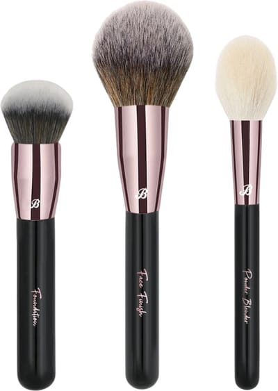 Boozyshop ® Ultimate Pro 3 pc Face Brush Set – Complete Gezichtskwastenset – Foundation, Poeder & Finishing Kwasten – Voor Een Perfecte, Egale Make-up Applicatie