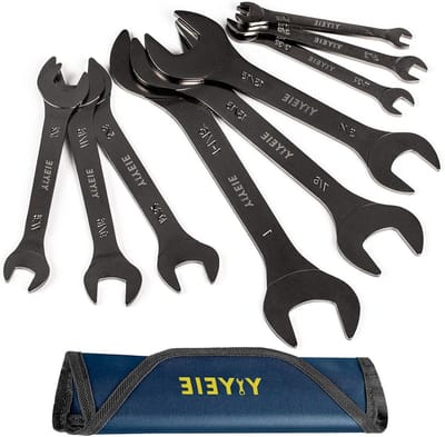 YIYEIE 9pcs Super Thin Wrench Set, SAE 1/4" to 1-1/16", Nickel Plating, CR-V Steel, Ultra-Thin Open Wrench Set with Trolley Case
