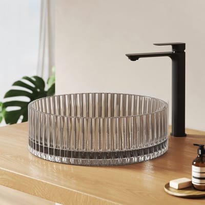 EMKE Glazen Waskom - Met Ribbels - Gehard Kristalglas - Binnen Glad - Modern & Stijlvol - Ø40 cm - Grijs