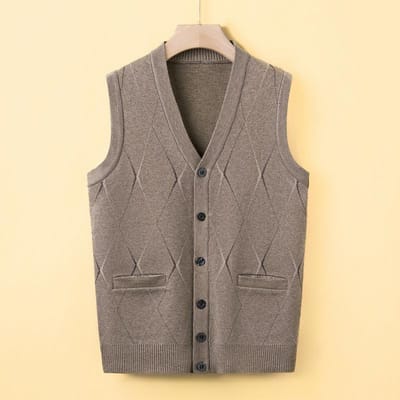 Papa Trui Vest Heren Herfst Warm Mouwloos Vest Middelbare Leeftijd en Oudere Gebreid Vest Cardigan Opa Outfit L gray