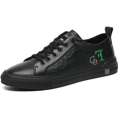 Echt Leer Skate Schoenen Herenschoenen Europees Station Trend Schoenen Lente en Herfst Nieuw Toplaag Koeienhuid Casual Heren Witte Schoenen 43 black