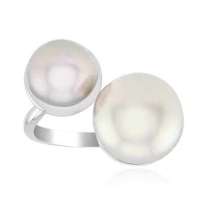 Cavill - Zilveren ring met witte zoetwater kweekparel - 925 Sterling zilver gerhodineerd - Parels 11,5 & 9 mm - Elegante damesring met rond design