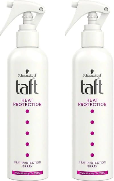 Schwarzkopf Taft Heat Protection Spray en Frizz Control - Hitte Beschermende Haar Spray tot 230 °C - Anti Pluis Effect Zonder te Plakken - Vegan en Siliconenvrij Hair Spray - 2 x 250 ml