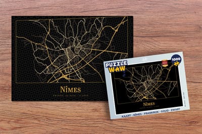 Puzzel Kaart - Nîmes - Frankrijk - Goud - Zwart - Legpuzzel - Puzzel 1000 stukjes volwassenen