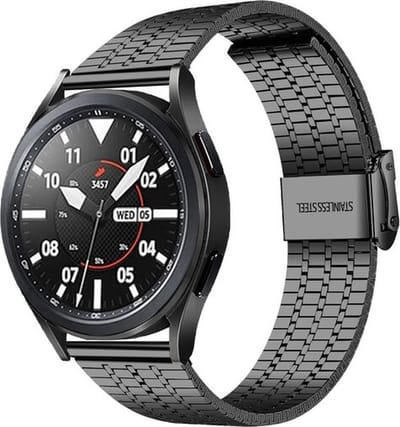 By Qubix - Stalen bandje 20mm - Zwart - Geschikt voor Samsung Galaxy Watch 7 (40 & 44mm) - Galaxy Watch FE - Galaxy Watch 6 - Galaxy Watch 6 Pro - Galaxy Watch 5 - 5 Pro - Galaxy Watch 4 - 4 Classic - Active 2 - Watch 3 (41mm)