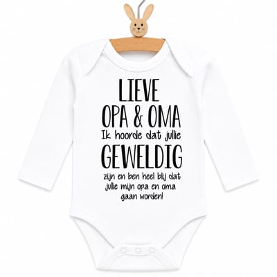 Baby Rompertje met tekst opa en oma | Ik hoorde dat jullie geweldig zij  en ben heel blij jullie gaan worden! ontmoeten! | lange mouw | maat 50-56 | aankondiging bekendmaking zwangerschap cadeau voor de liefste aanstaande
