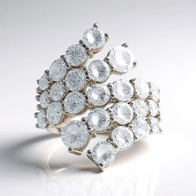 Cavill - Brede zilveren ring 925 sterling zilver met 7,792 ct ronde zirkonia Tanzania - Rhodium verguld - Moderne elegante handgemaakte ring