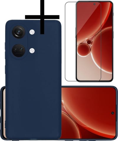 Hoesje - Met Screenprotector - Geschikt voor OnePlus Nord 3 - Sterk & Shockproof - Back Cover - Siliconen Case - Telefoon Hoes - Donkerblauw