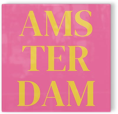 Tegeltje Amsterdam - roze geel - tegeltje stad - tegeltje met tekst