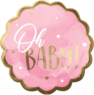AMSCAN - Gekartelde aluminium ballon 'Oh Baby' roze en goud 55 cm voor babyshower