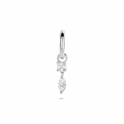 Zilveren gerhodineerde oorring zirkonia per stuk 16 mm - 1341014