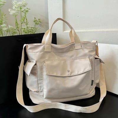 Casual Eenvoudige Canvas Tas Lente Effen Kleur Textuur Schoudertas Grote Capaciteit Commuter Crossbody Tas