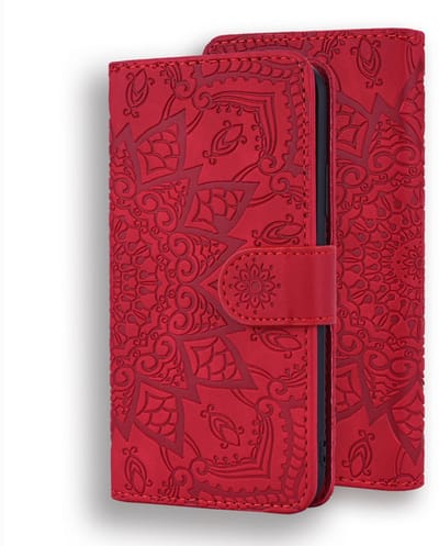 Hoesje geschikt voor iPhone 16e - Bookcase - Pasjeshouder - Portemonnee - Mandalapatroon - Kunstleer - Rood