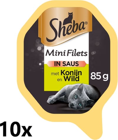 Sheba Alu - Mini Filets in Saus - Konijn & Wild - 10x85g - Kattenvoer Kuipje