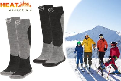 Heat Essentials - Ski Sokken 35 38 - Grijs - 2 Paar - Unisex - Extra Ondersteuning en Demping - Warme Sokken met Wol - Skisokken Heren - Skisokken Dames - Wintersport Sokken - Huissokken - Compressie sokken