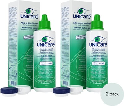 Unicare - Alles-in-één - 2 x 200ml - Lenzenvloeistof voor Harde contactlenzen - Premium Oogverzorging uit Nederland - incl. 2 lenzendoosje