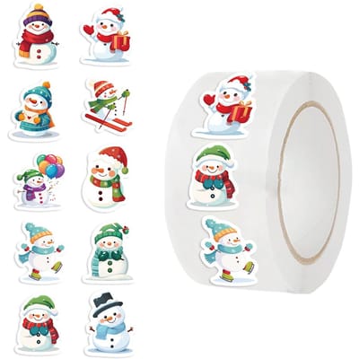 500 stuks Kerstbeloningsstickers voor kinderen Rol Schattige Cartoon Sneeuwpop Klembord Festivals Cadeau Decoratie Patroonlabels