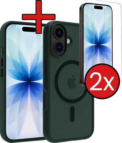 Hoesje - Met 2x Screenprotector - Geschikt voor Apple iPhone 17 - Magsafe Compatible - Sterk & Shockproof - Shock Proof Case - Back Cover - Telefoon Hoes - Telefoonhoes - Donkergroen