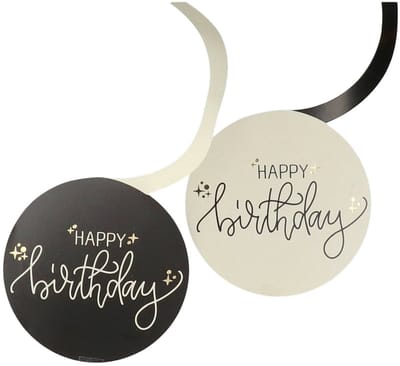 Crème noir swirls happy birthday - 6 stuks - 13 x 60 cm