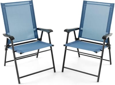 KOMFOTTEU Set van 2 Klapstoelen, balkonstoelen, set van 2, draagbaar, tuinstoelen met rugleuning, terrasstoelen, weerbestendig, campingstoelen, inklapbaar, voor tuin, balkon, terras (blauw)