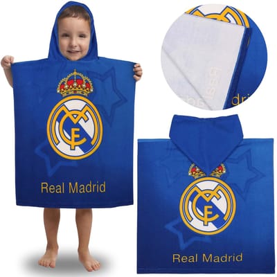 Real Madrid Kinderzwemhanddoek, SNELDROGENDE poncho met capuchon voor kinderen 55x110 cm OEKO-TEX
