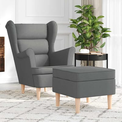vidaXL - Fauteuil - met - voetenbankje - stof - donkergrijs