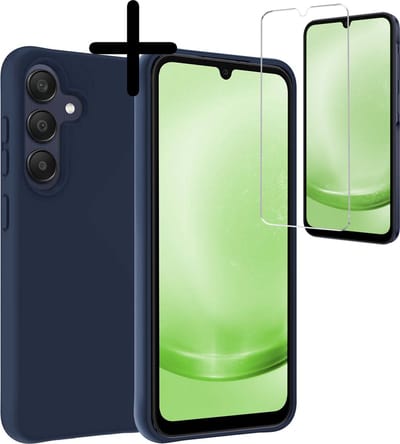 Hoesje Met Screenprotector - Geschikt voor Samsung Galaxy A25 - Sterk & Shockproof - Back Cover - Siliconen Case - Telefoon Hoes - Donkerblauw
