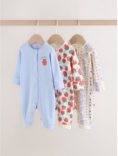 Next - Meisjes - Baby aardbeien Pyjama 3 pack - Blauw