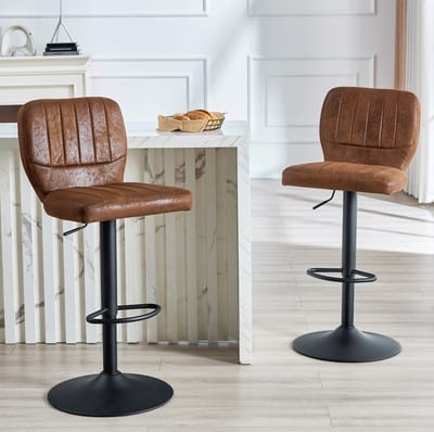 MIVRAY Barkruk - Verstelbare Draaibare Barkruk Met Rugleuning En Voetsteun - 62-83 cm - Voor Keuken En Bar - Kunstleer Bruin Zwart