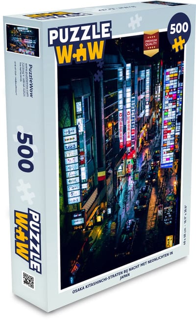 Puzzel Osaka Kitashinchi-straten bij nacht met neonlichten in Japan - Legpuzzel - Puzzel 500 stukjes
