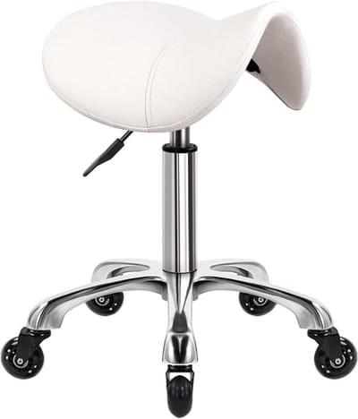 Zadelkruk op Wielen - Kapperskruk Ergonomisch - Tabouret - Wit