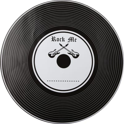 Tafel placemats Muziek thema - onderleggers vinyl platen print - 6x stuks - Rond - zwart - Dia 34 cm - DJ style