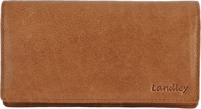 Landley Leren Dames Overslag Portemonnee - Gewassen Vintage Leer - Harmonica Rits Portemonnee - RFID - Vrouwen Portefeuille - Echt Leder - Cognac Bruin