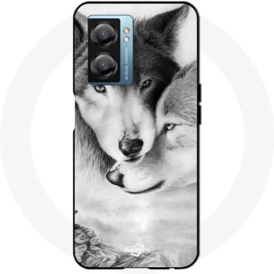 Hoesje - Oppo - A77 5G - Flexibel - Zwart en wit - Wolf en wolvin patroon