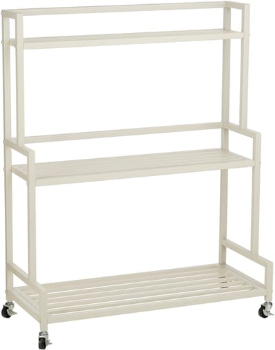 Mica Decorations Greenrax Plantenrek op Wielen - Plantenstandaard voor Kamerplanten, Buitenplanten of Tuingereedschap - Meerdere Plateaus Plantenonderzetter - 80 x 35 x 100 cm - IJzer - Off-white