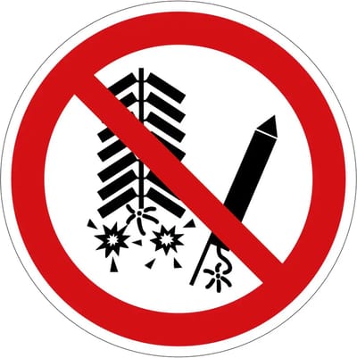 Vuurwerk verboden verbodsbord - P040 | gecoat dibond materiaal | 10 cm