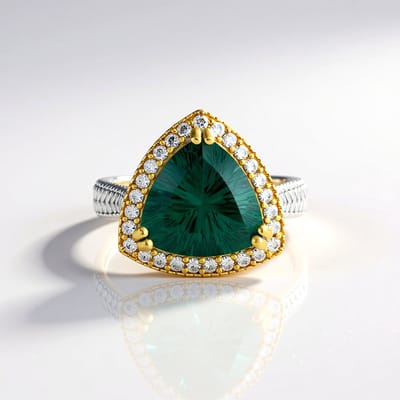 Cavill - Zilveren Ring 925 Sterling - 5,625 Ct Petrol Triljant Fluoriet - 27 Zirkonen Pavé - Exclusive Kleurrijke Edelsteen - Maat 17