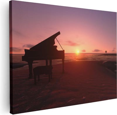 Artaza Canvas Schilderij Zonsondergang Zee - 40x30 cm - Klein - Wanddecoratie Strand - Muurdecoratie Piano - Kamer Accessoires
