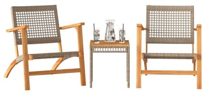 Balkonset 2 personen - Tuinset - Bistroset - Weerbestendig - 3 delig - Tuintafel en 2 stoelen - 2 personen - PE-rattan - gepoedercoat staal - Beige en bruin
