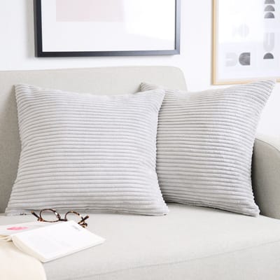 Blumtal Zachte Kussenhoes - Verstopte rits - Deco Kussen - Corduroy - 30 x 50cm - Lichtgrijs - Set van 2