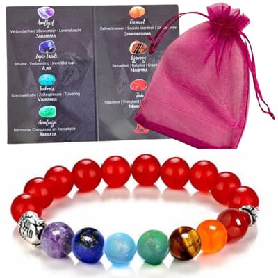 Armbandje Dames met Carneool stenen, Boeddha & Chakra edelstenen - 19CM - Oranje/Rode Armband met Edelstenen in Cadeauzakje + Kaart met uitleg