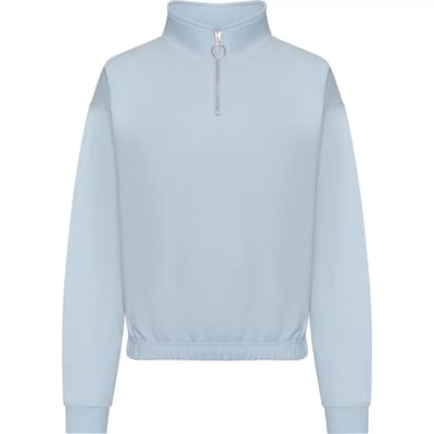 Just Hoods - Cropped 1/4 Dames Zip Sweater - Sky Blue maat L